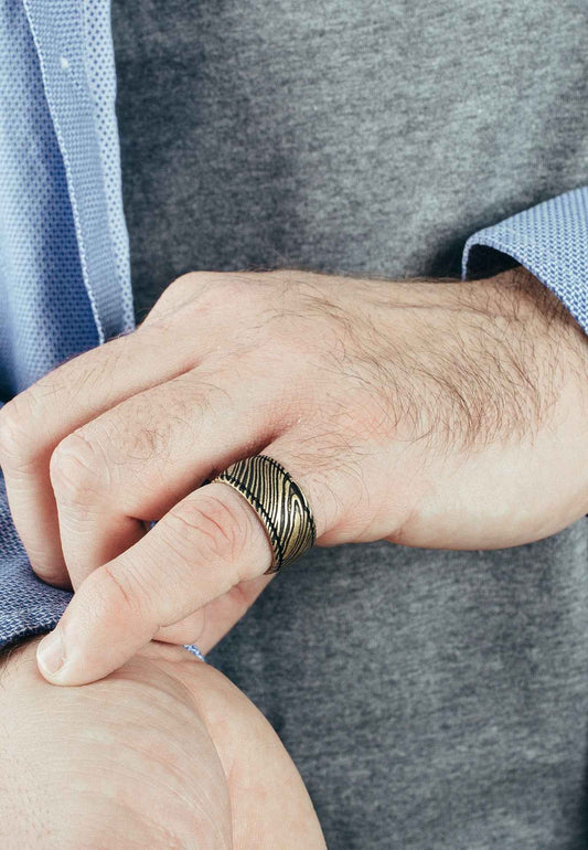 Orbis Damascus Steel Ring Brass