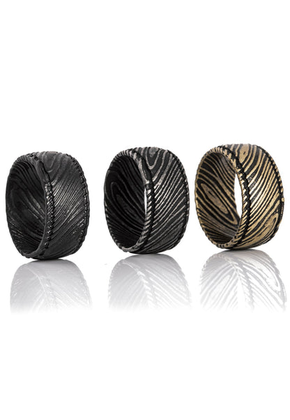 Orbis Damascus Steel Ring Antique Silver