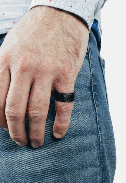 Orbis Damascus Steel Ring Matte Black