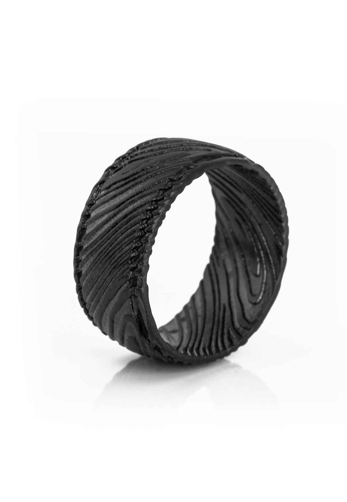 Orbis Damascus Steel Ring Matte Black