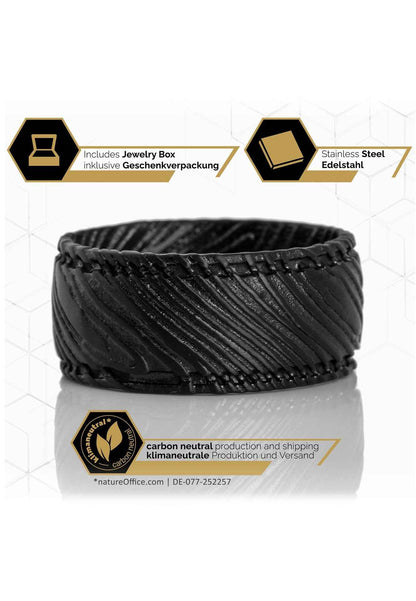 Orbis Damascus Steel Ring Matte Black