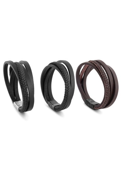 Pathfinder Synthetic Leather Bracelet - Silver Black