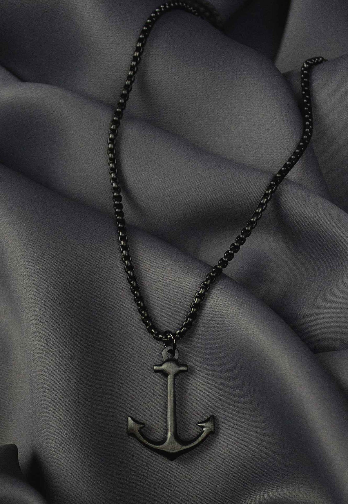Portus Anchor Pendant / Necklace Matte Black 70 cm