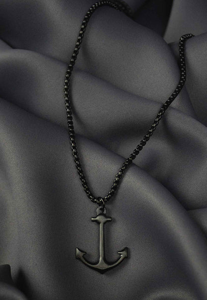 Portus Anchor Pendant / Necklace Matte Black 70 cm