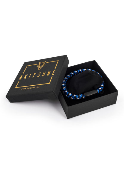 Portus Nautical Rope Bracelet Matte Black - Blue-White