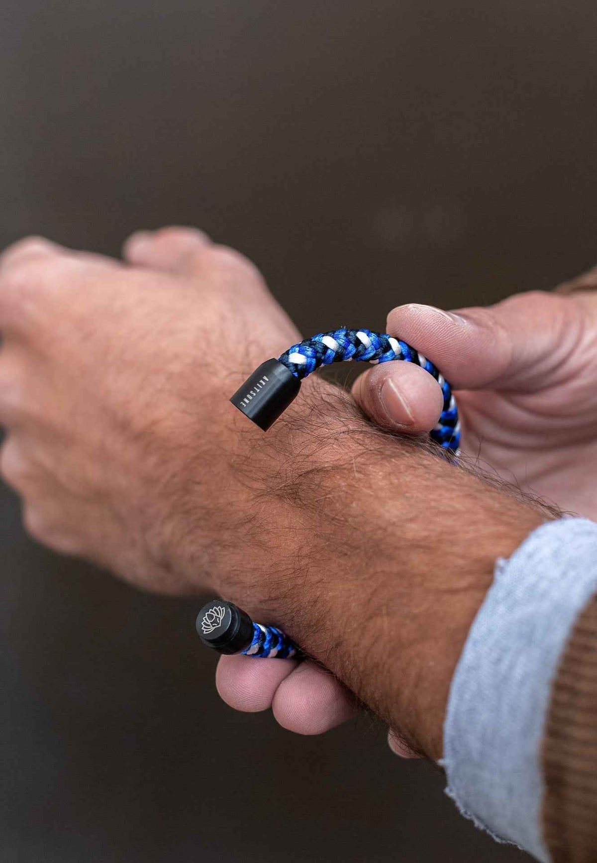 Portus Nautical Rope Bracelet Matte Black - Blue-White