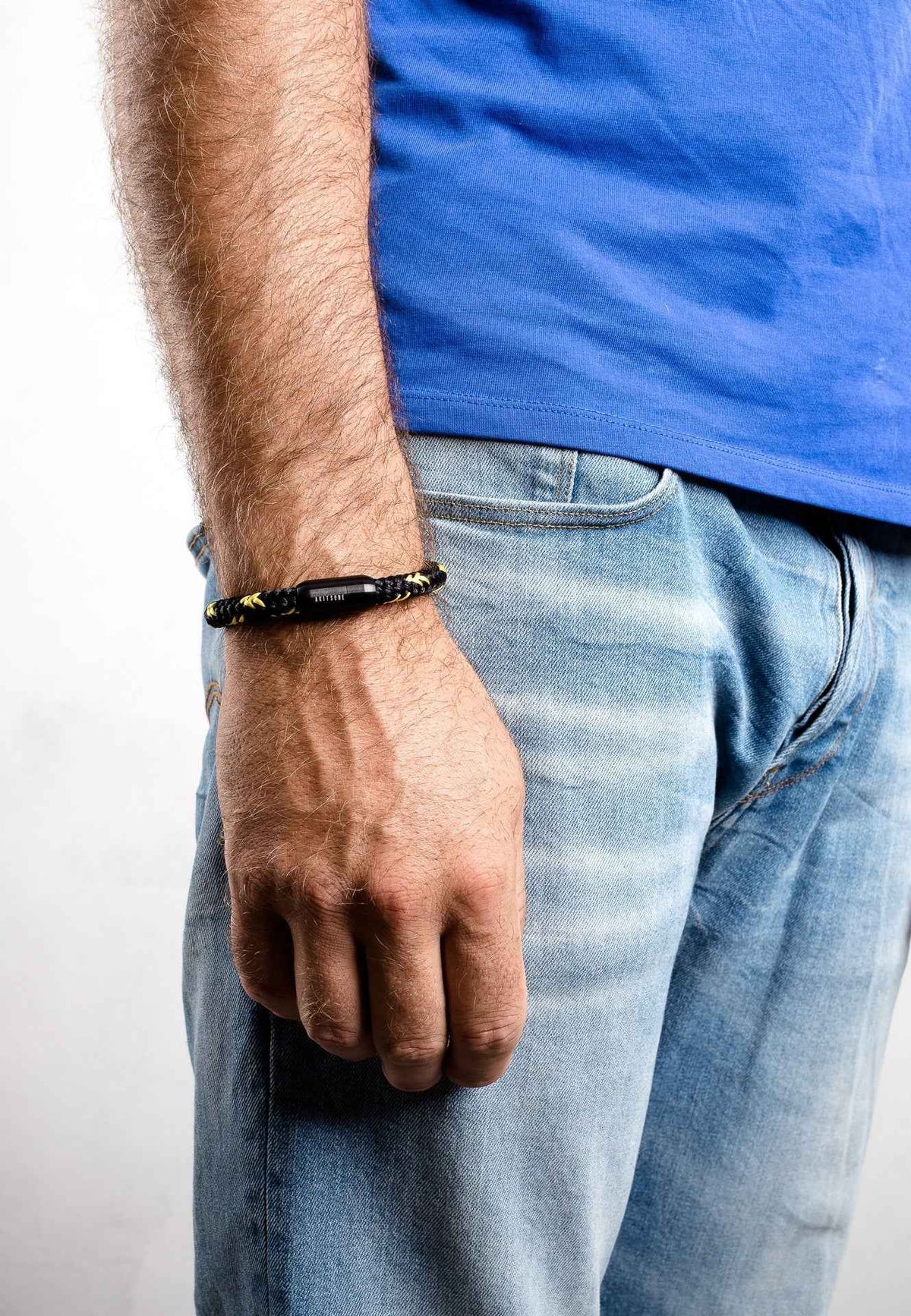 Portus Nautical Rope Bracelet Matte Black - Black-Yellow