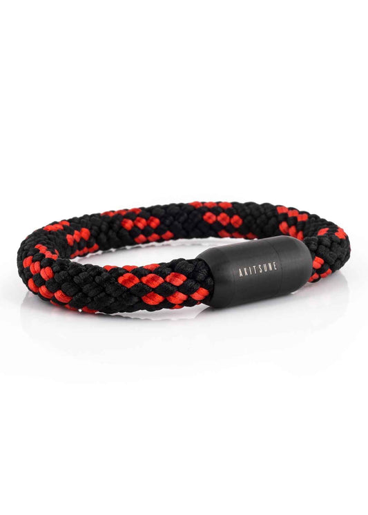 Portus Nautical Rope Bracelet Matte Black - Black-Red