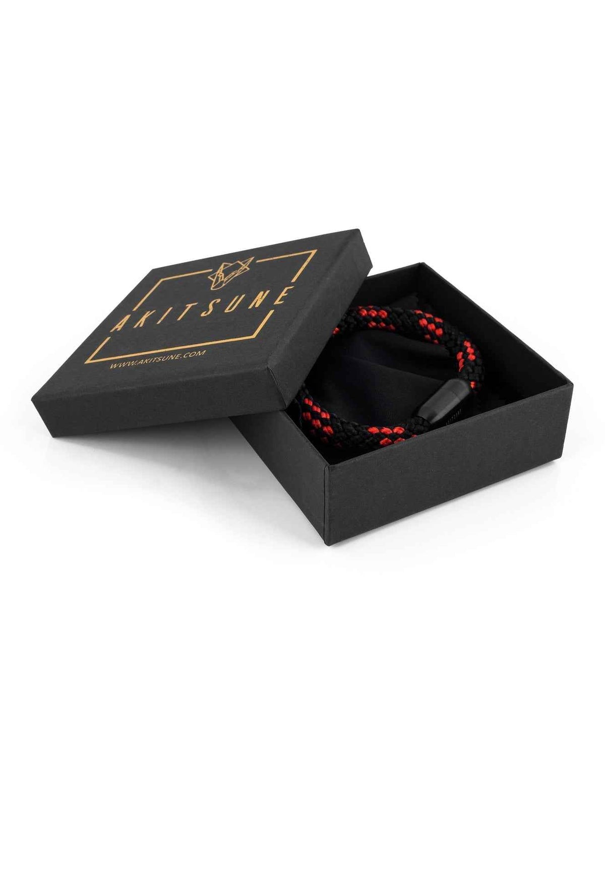 Portus Nautical Rope Bracelet Matte Black - Black-Red