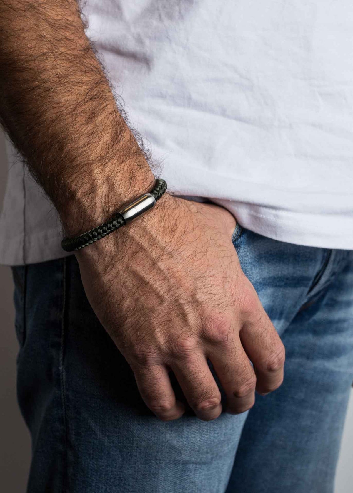 Portus Nautical Rope Bracelet Matte Silver - Olive