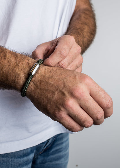 Portus Nautical Rope Bracelet Matte Silver - Olive