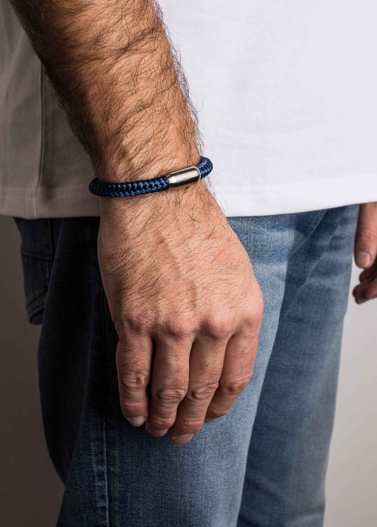 Portus Nautical Rope Bracelet Silver-Navyblue