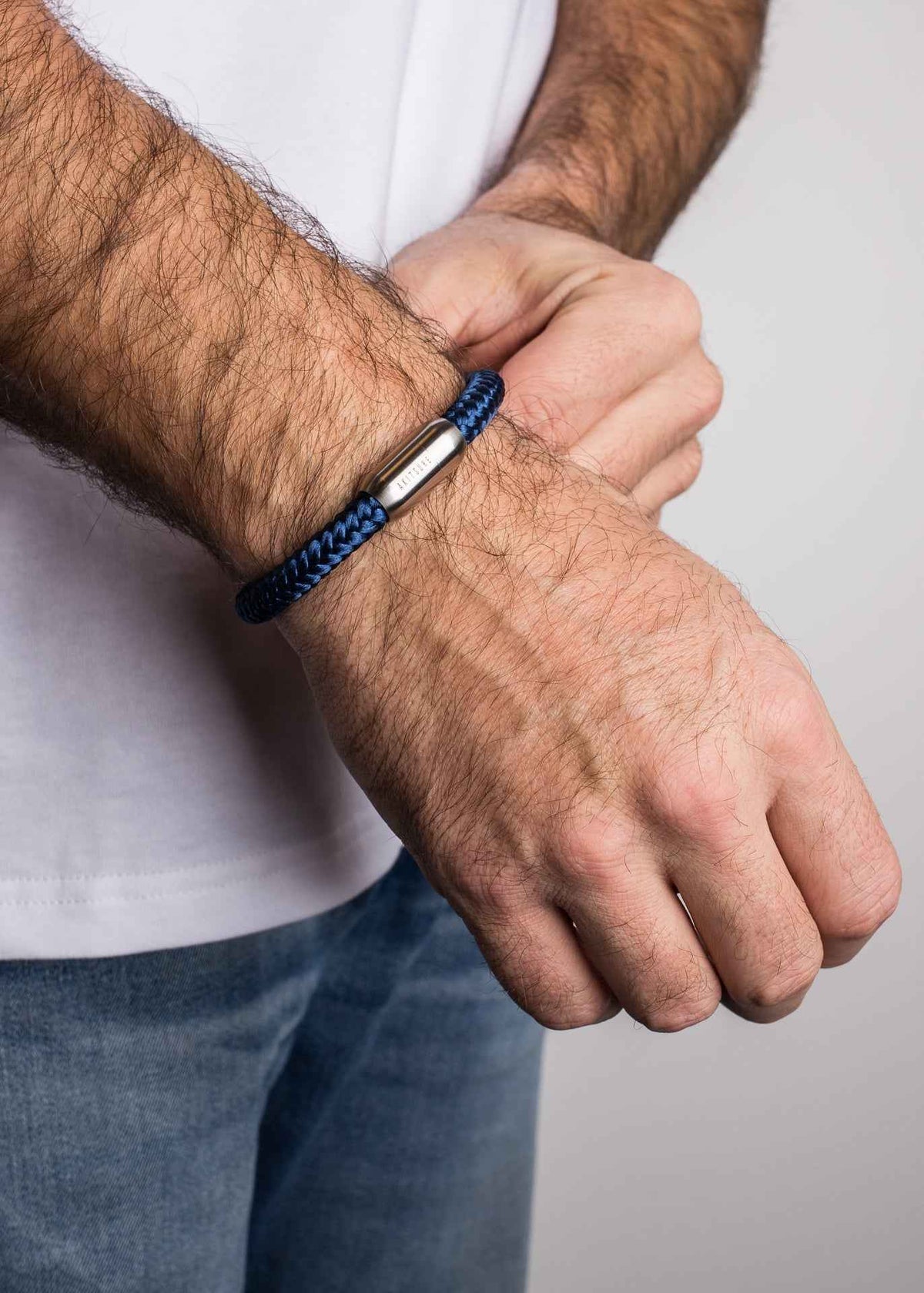 Portus Nautical Rope Bracelet Silver-Navyblue