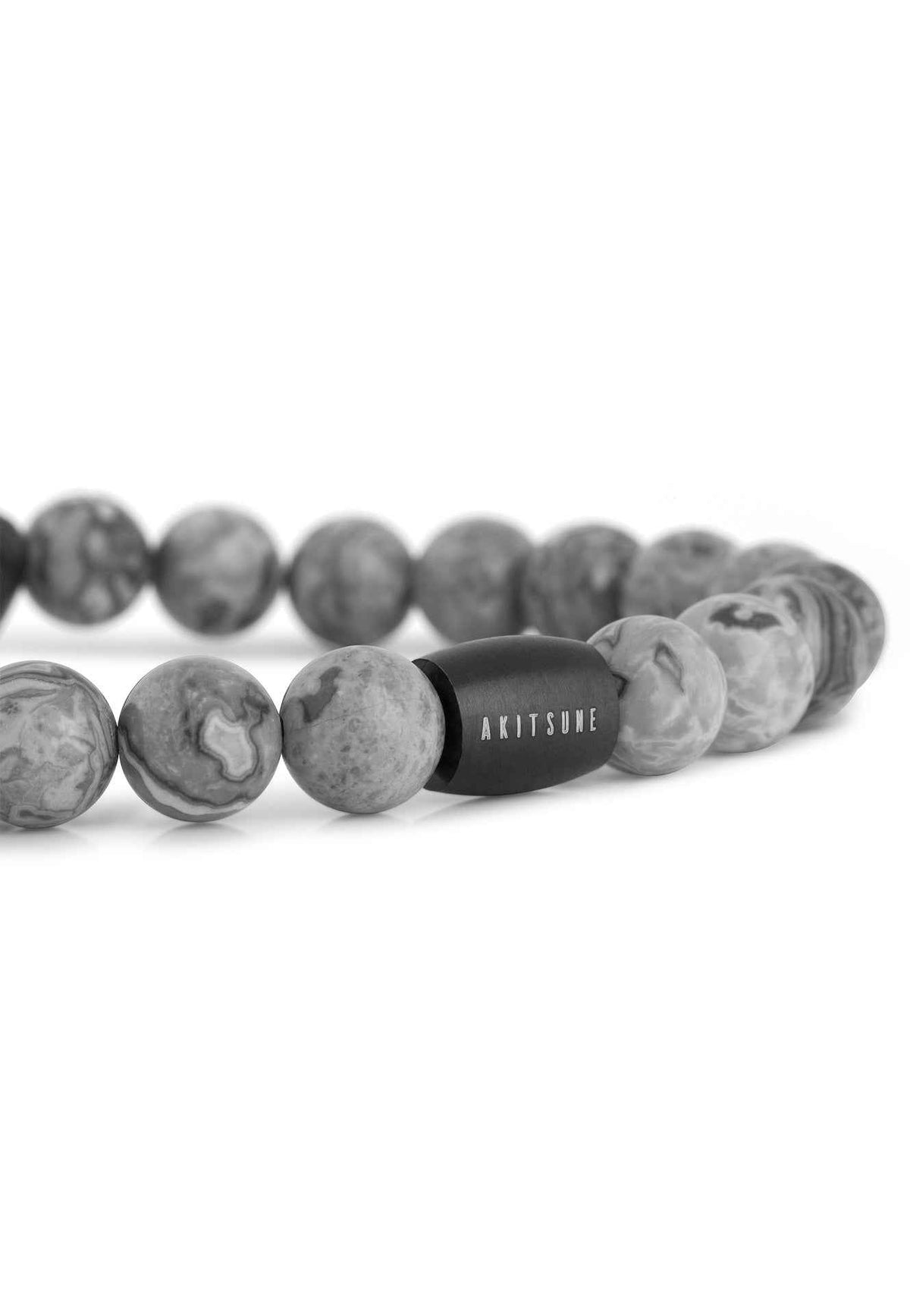 Regis Beaded Bracelet Matte Black - Grey Map Stone