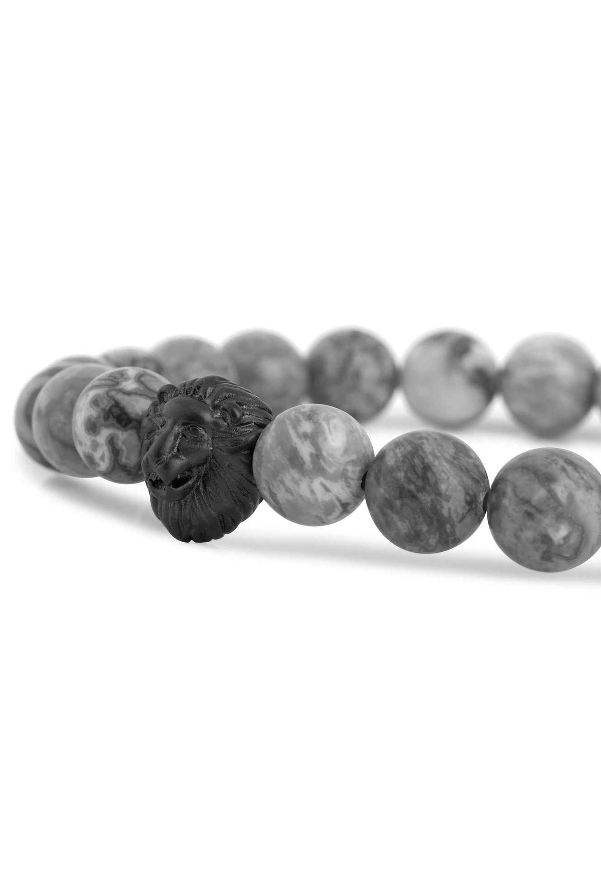 Regis Beaded Bracelet Matte Black - Grey Map Stone