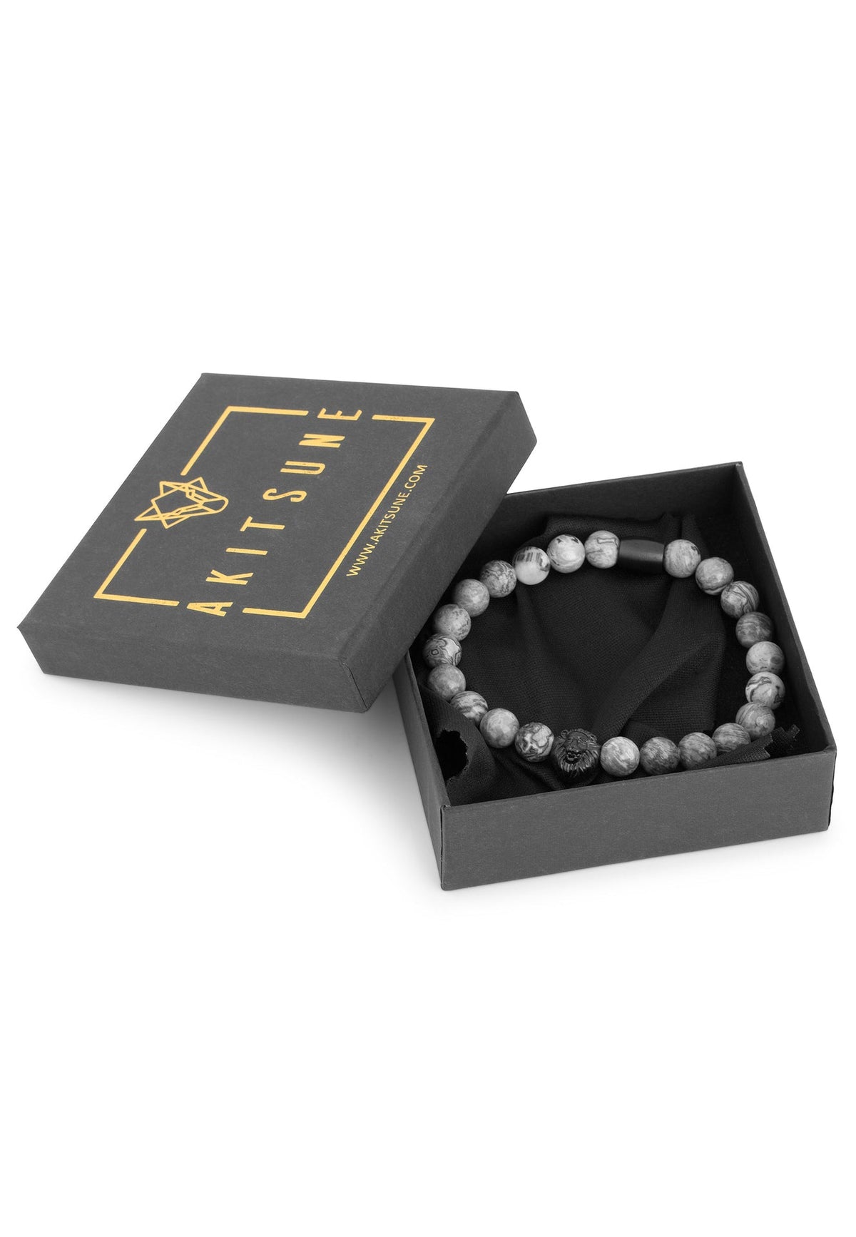 Regis Beaded Bracelet Matte Black - Grey Map Stone