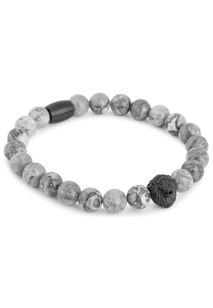 Regis Beaded Bracelet Matte Black - Grey Map Stone