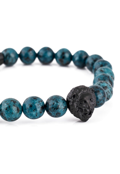 Regis Beaded Bracelet Matte Black - Blue Marble