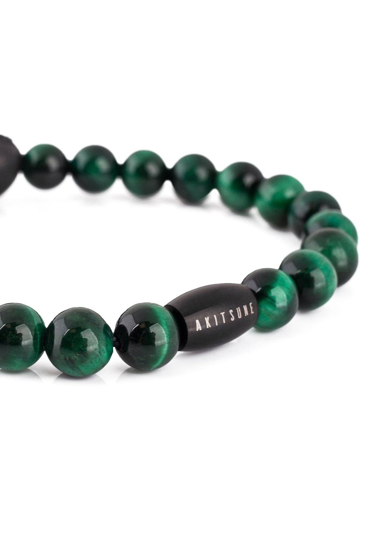 Regis Beaded Bracelet Matte Black - Green Tiger Eye