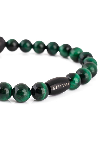Regis Beaded Bracelet Matte Black - Green Tiger Eye
