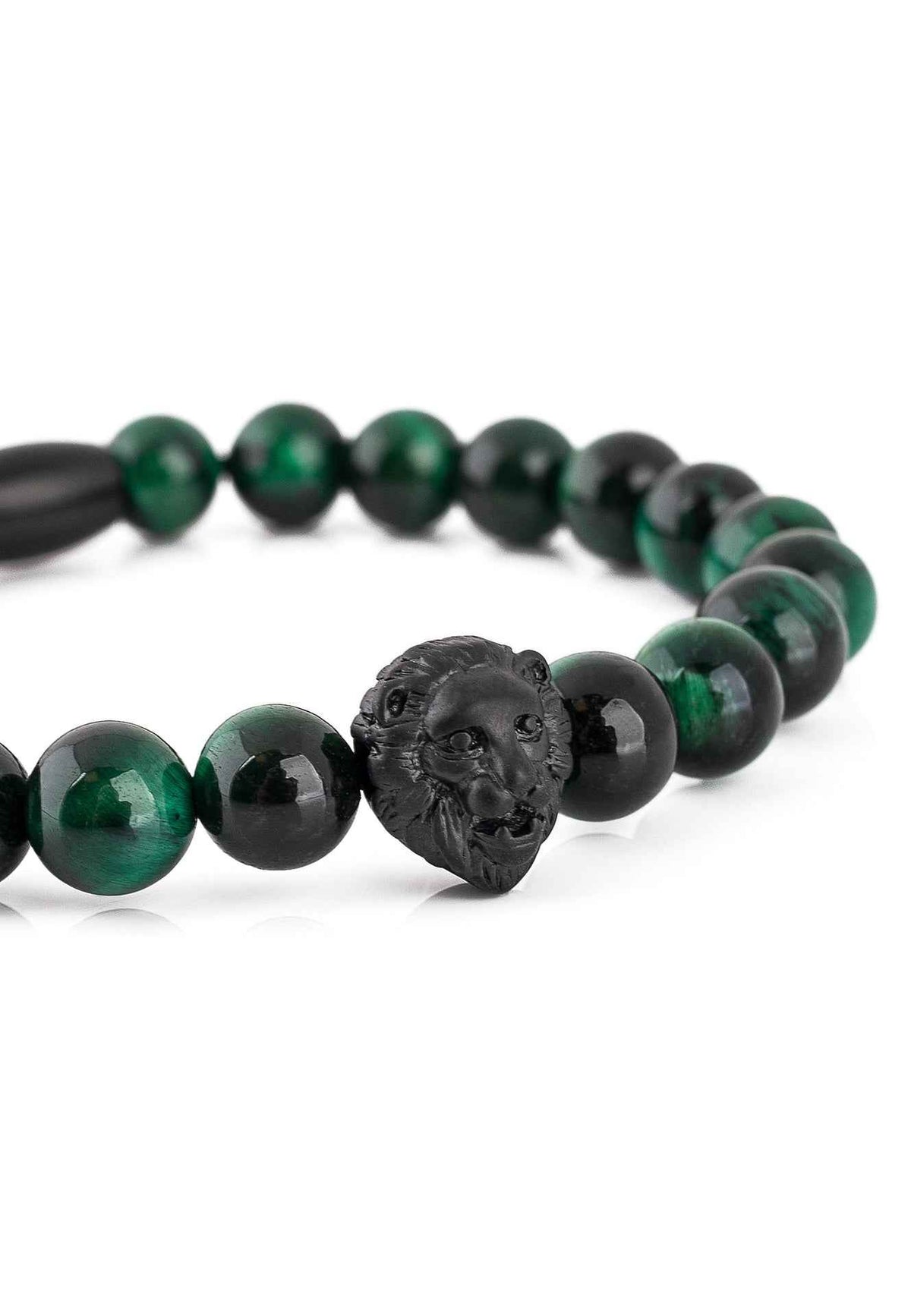Regis Beaded Bracelet Matte Black - Green Tiger Eye