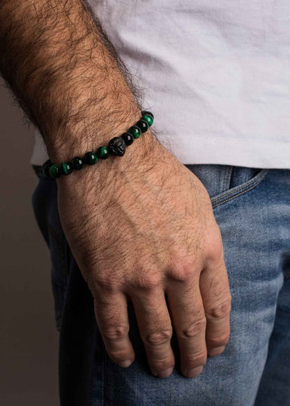 Regis Beaded Bracelet Matte Black - Green Tiger Eye