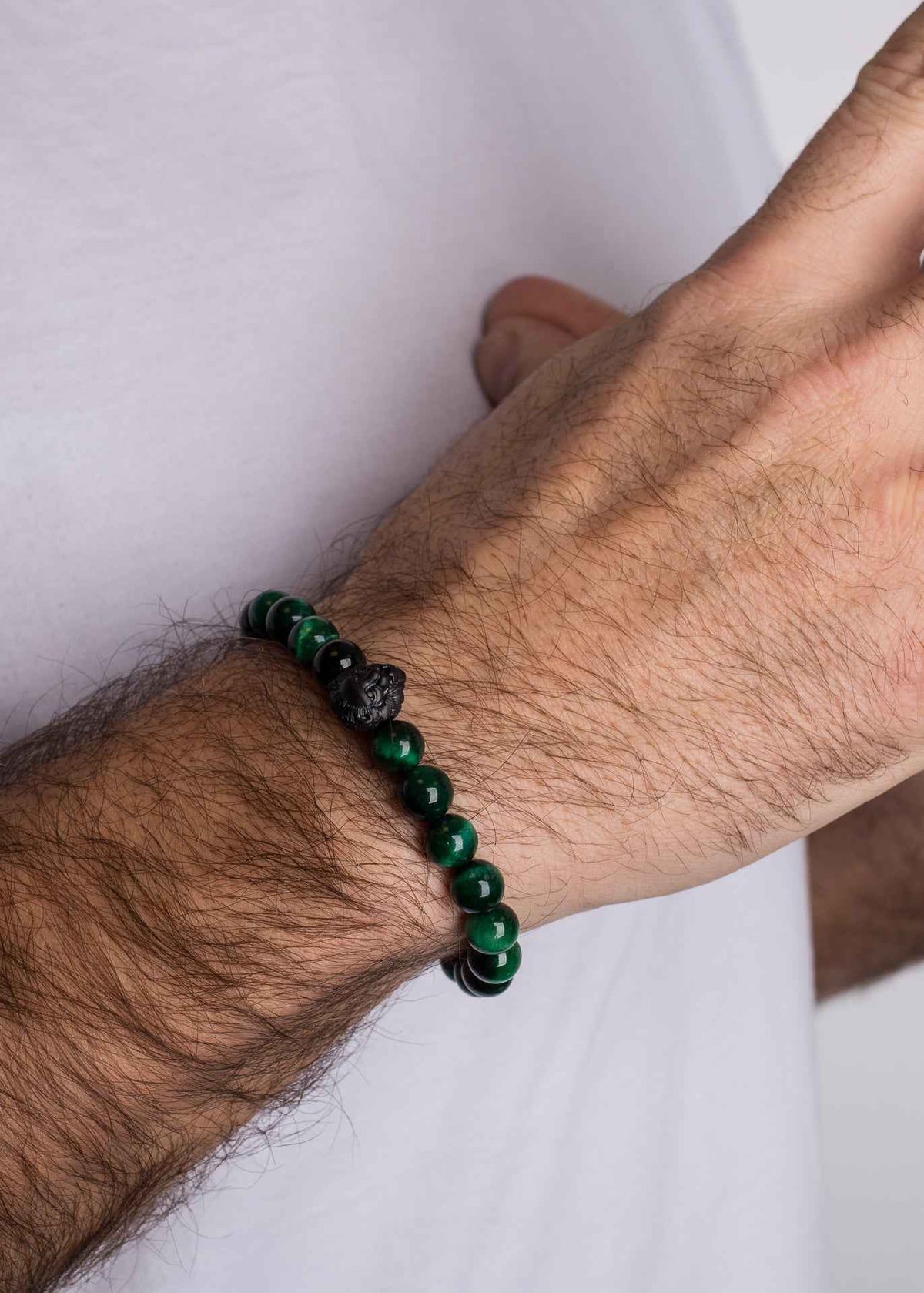 Regis Beaded Bracelet Matte Black - Green Tiger Eye