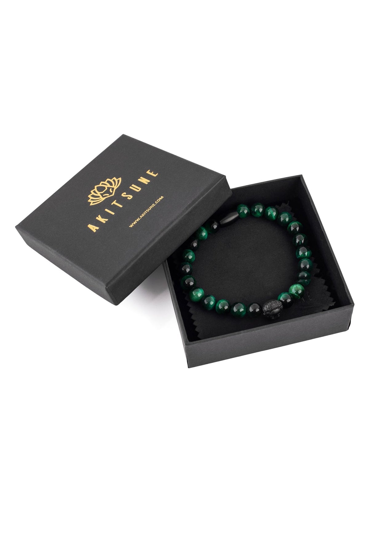 Regis Beaded Bracelet Matte Black - Green Tiger Eye