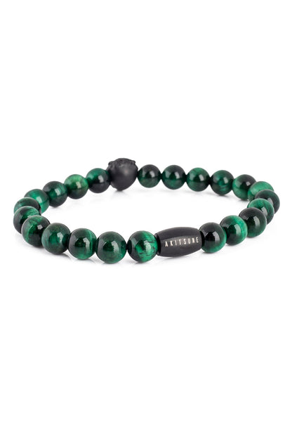 Regis Beaded Bracelet Matte Black - Green Tiger Eye
