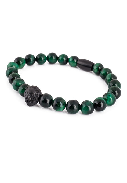 Regis Beaded Bracelet Matte Black - Green Tiger Eye