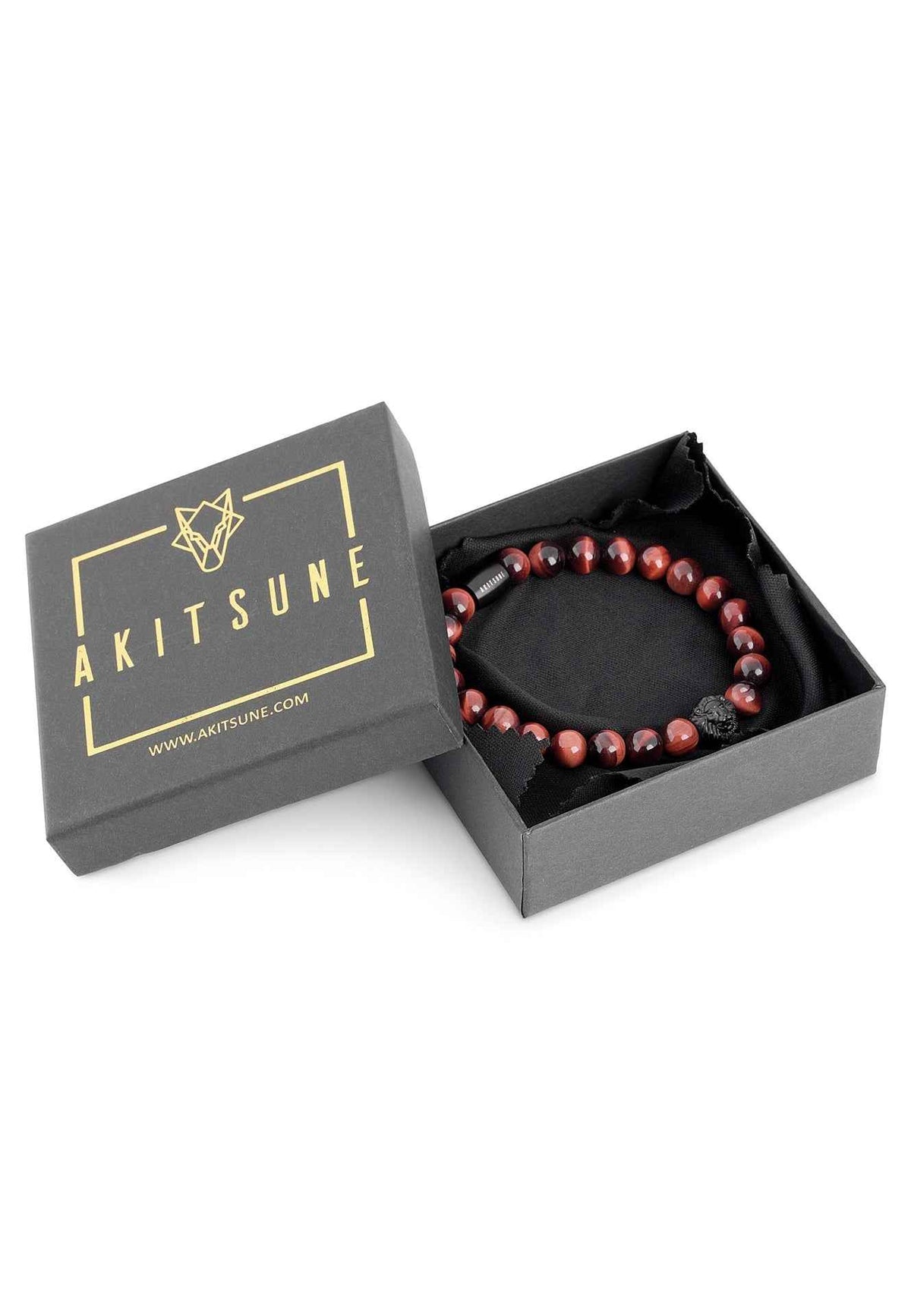 Regis Beaded Bracelet Matte Black - Red Tiger Eye