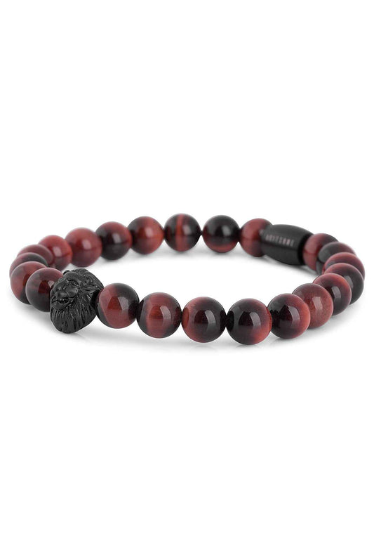 Regis Beaded Bracelet Matte Black - Red Tiger Eye