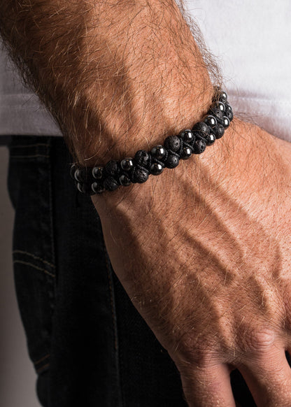 Sensei Beaded Bracelet - Hematite + Lava stone