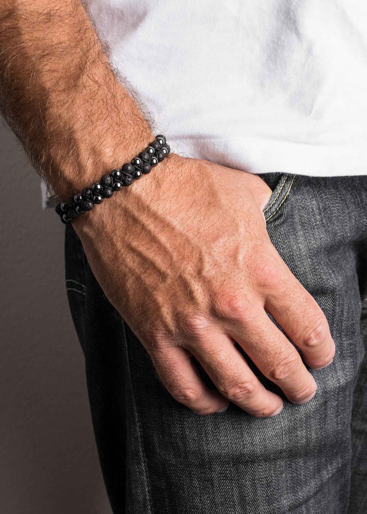 Sensei Beaded Bracelet - Hematite + Lava stone