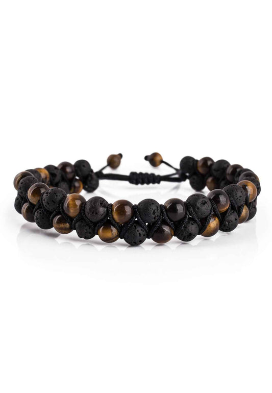 Sensei Beaded Bracelet - Tiger Eye Yellow + Lava stone