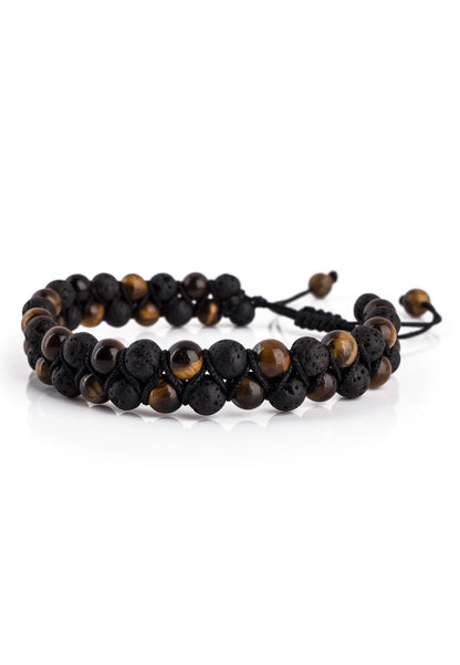 Sensei Beaded Bracelet - Tiger Eye Yellow + Lava stone