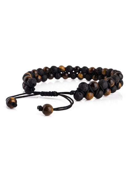 Sensei Beaded Bracelet - Tiger Eye Yellow + Lava stone