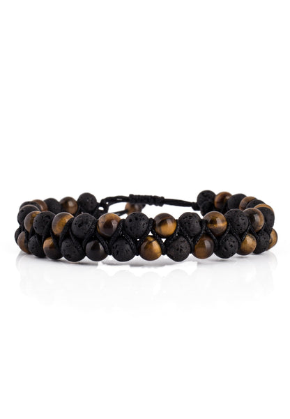 Sensei Beaded Bracelet - Tiger Eye Yellow + Lava stone