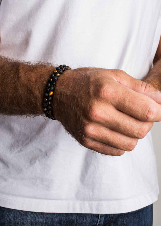 Sensei Beaded Bracelet - Tiger Eye Yellow + Lava stone