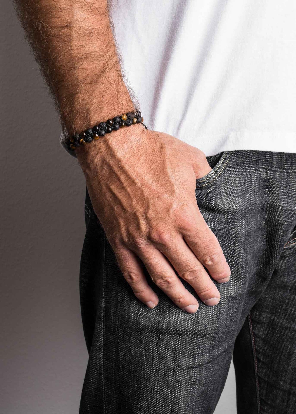 Sensei Beaded Bracelet - Tiger Eye Yellow + Lava stone