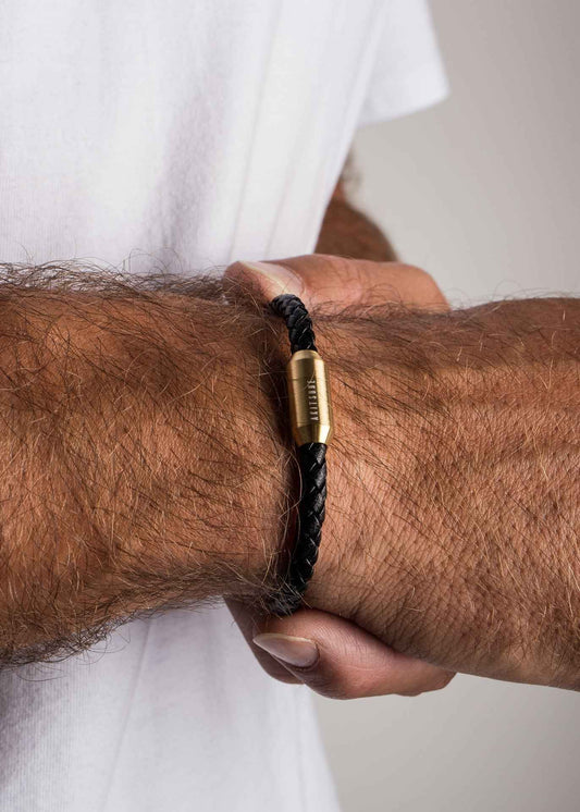 Silvus Leather Bracelet Gold - Black