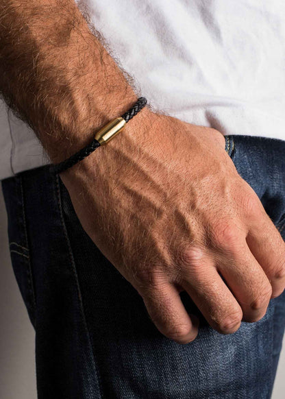 Silvus Leather Bracelet Gold - Black