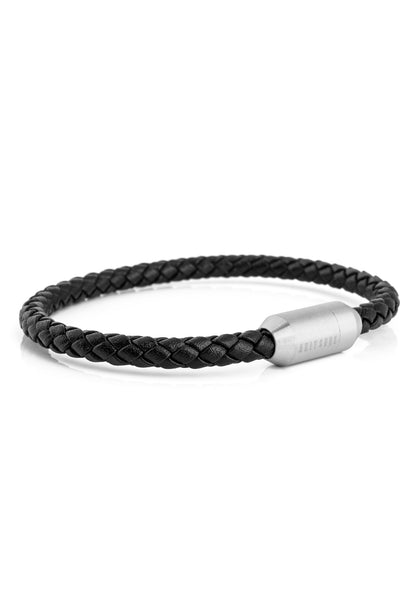 Silvus Leather Bracelet Silver - Black