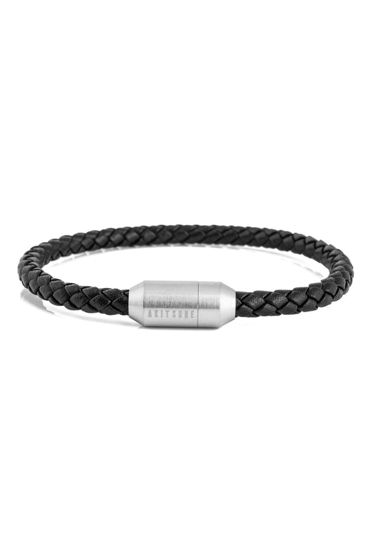 Silvus Leather Bracelet Silver - Black