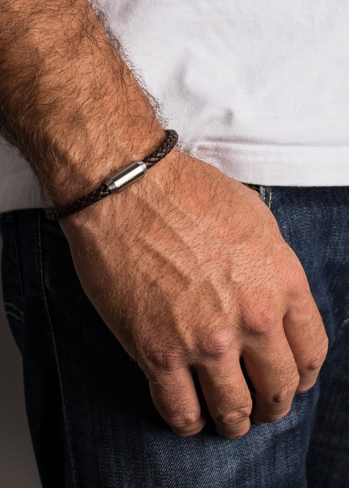 Silvus Leather Bracelet Silver - Brown