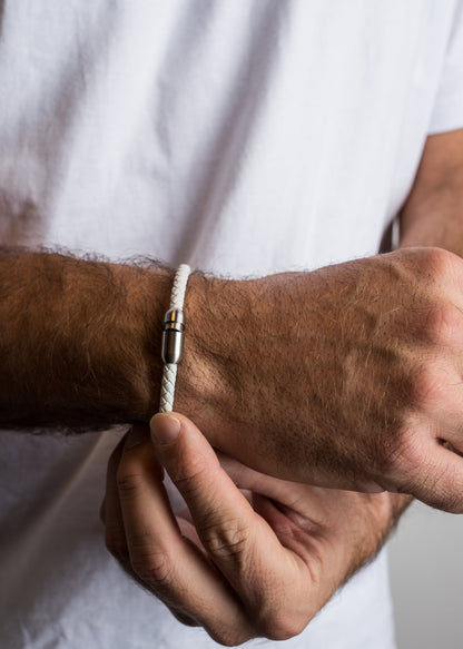 Silvus Leather Bracelet Silver - White