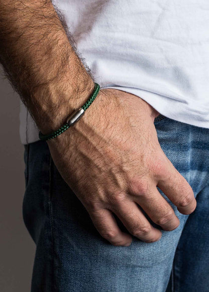 Silvus Nylon Bracelet - Matte Silver - Dark Green