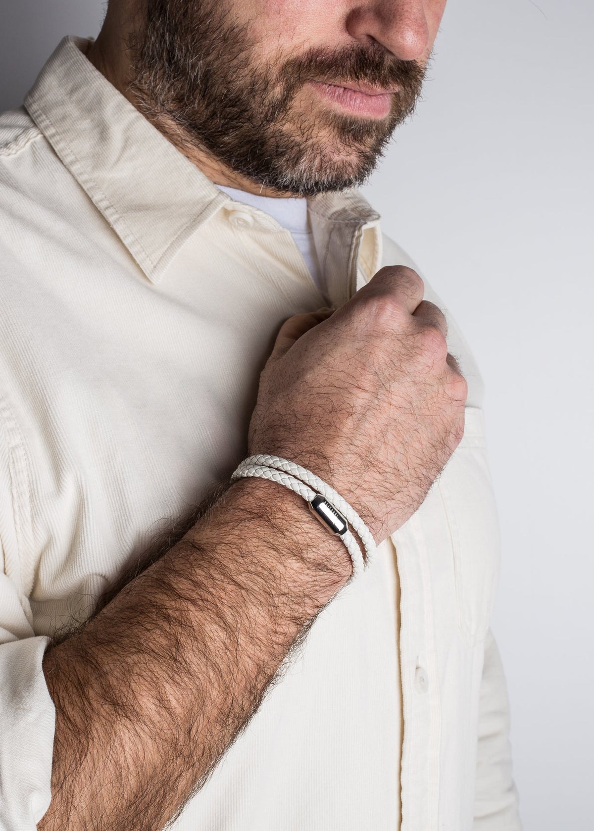 Suprema Leather Bracelet Silver - White