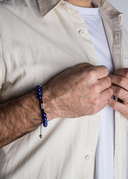 Venatio Beaded Bracelet Silver-Lapis Blue