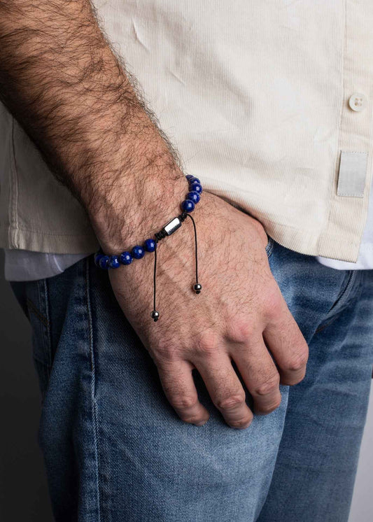 Venatio Beaded Bracelet Silver-Lapis Blue
